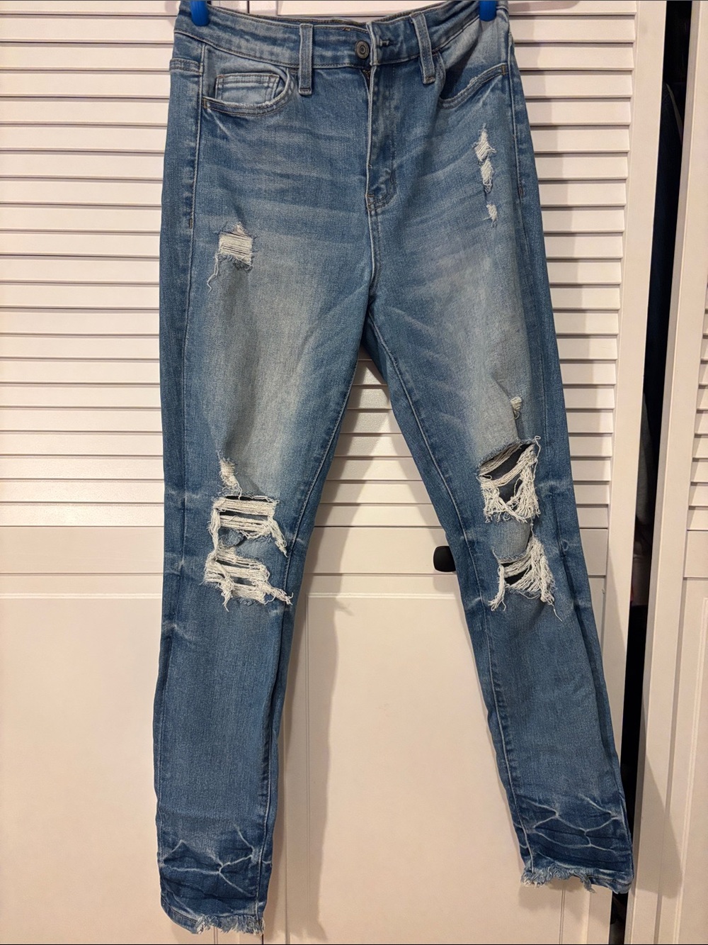 Flying Monkey Distressed Medium Light Blue Skinny Jeans